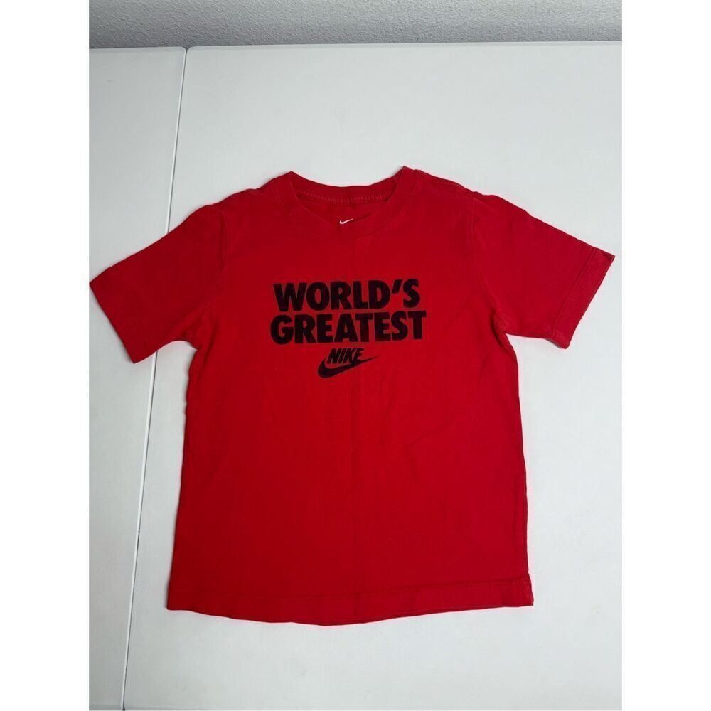 The Nike Tee Worlds Greatest Shirt Youth Size S Red Black Logo Cotton Blend